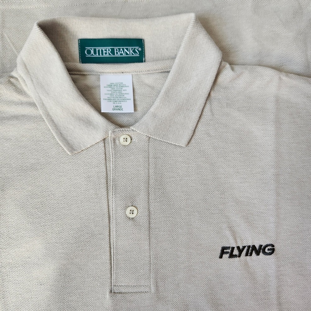 Vintage Mens‎ Large Outer Banks Flying Magazine Tan Polo